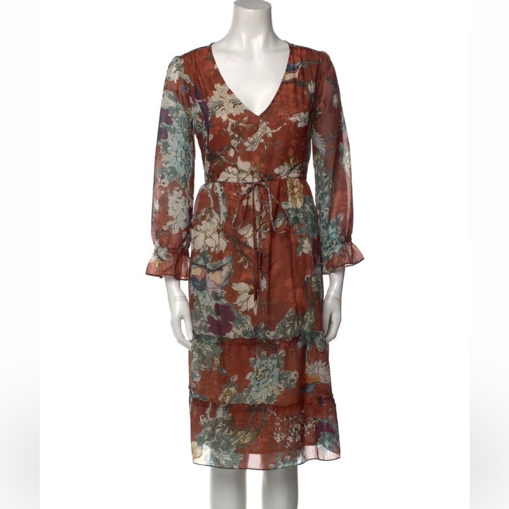 Hemnat and Nanzita  Ruffle Floral  Boho Midi Dress EUC small
